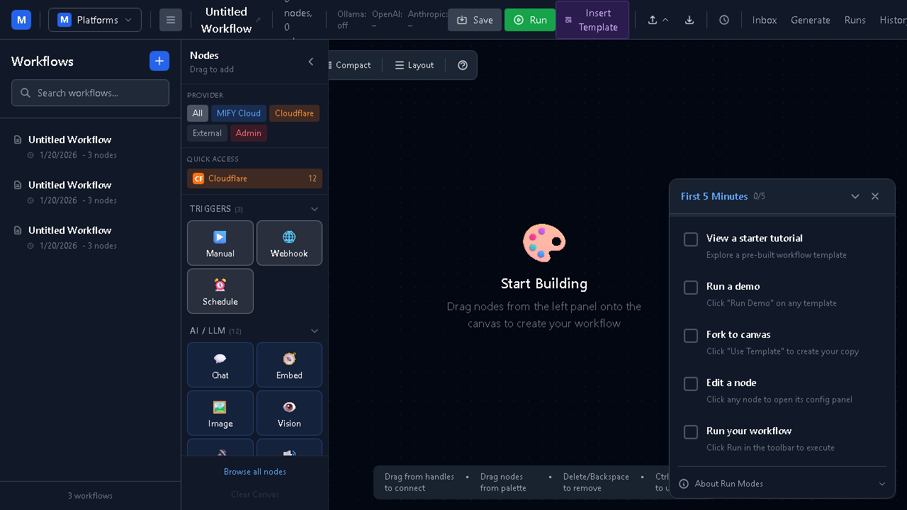 MIFY Canvas — visual workflow editor with 126 nodes